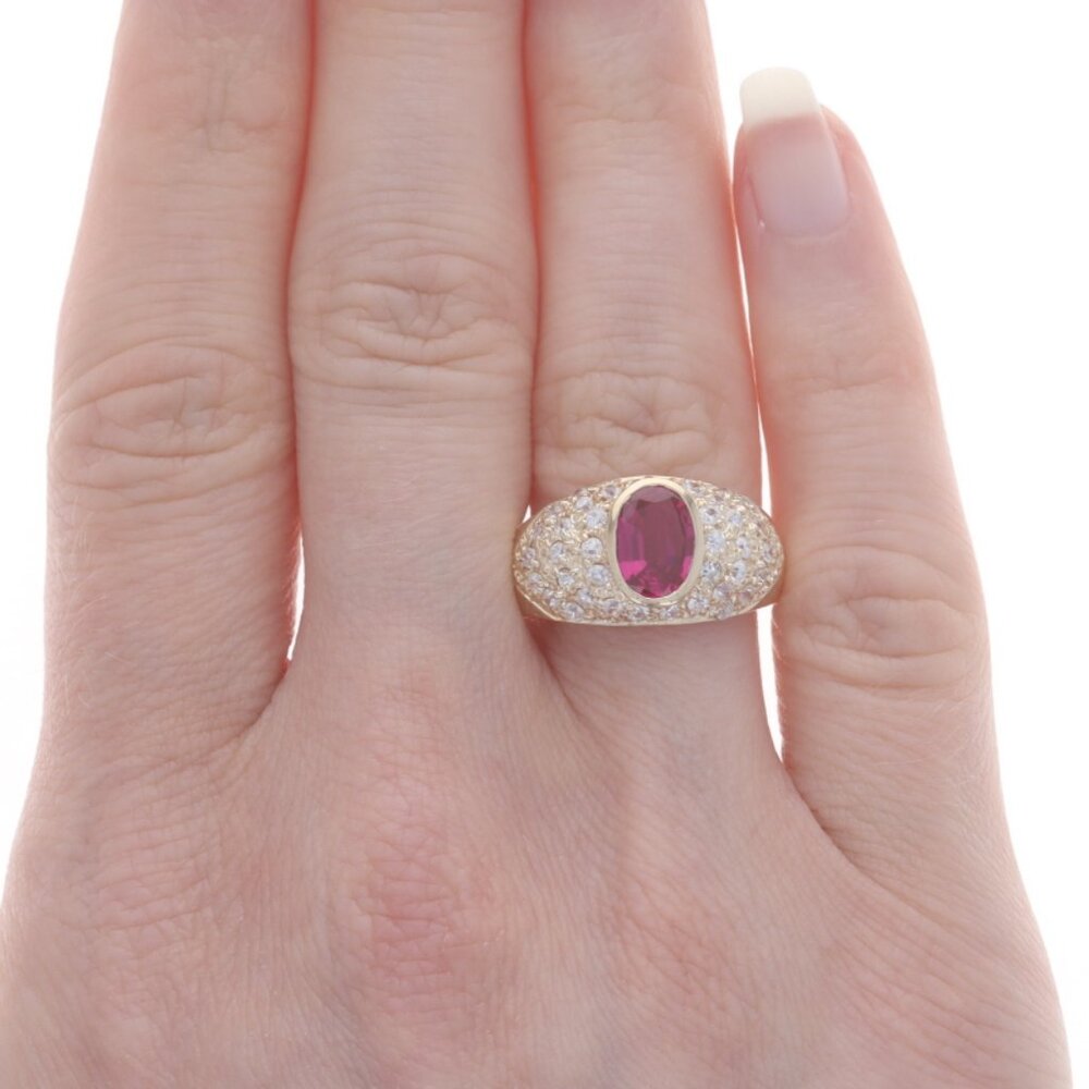 Yellow Gold Lab-Created Ruby & Cubic Zirconia Rin… - image 2